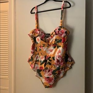 Yellow Floral Peplum Torrid Swimsuit